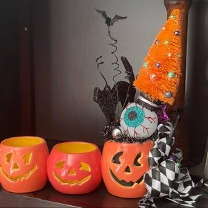 Halloween Vintage Ceramic “3 Little Pumpkins” Handmade: One Of A Kind